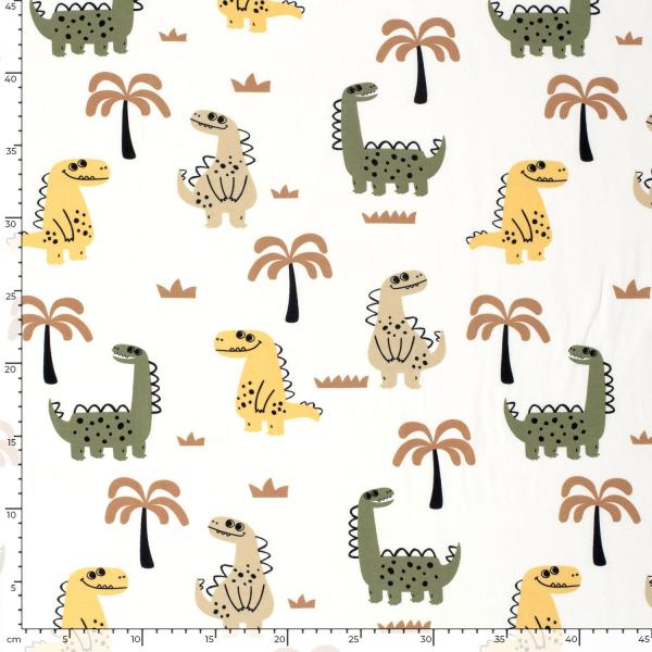 Baumwolljersey Dinosaurier auf Wollweiß